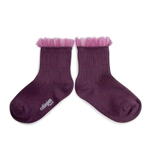 [ 꼴레지앙] Margaux  tulle trim socks  마고 튤 트림 발목양말 - 가지