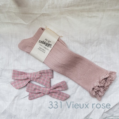 [ 꼴레지앙]  Josephine  High lace kneesocks  no. 331 Vieux rose